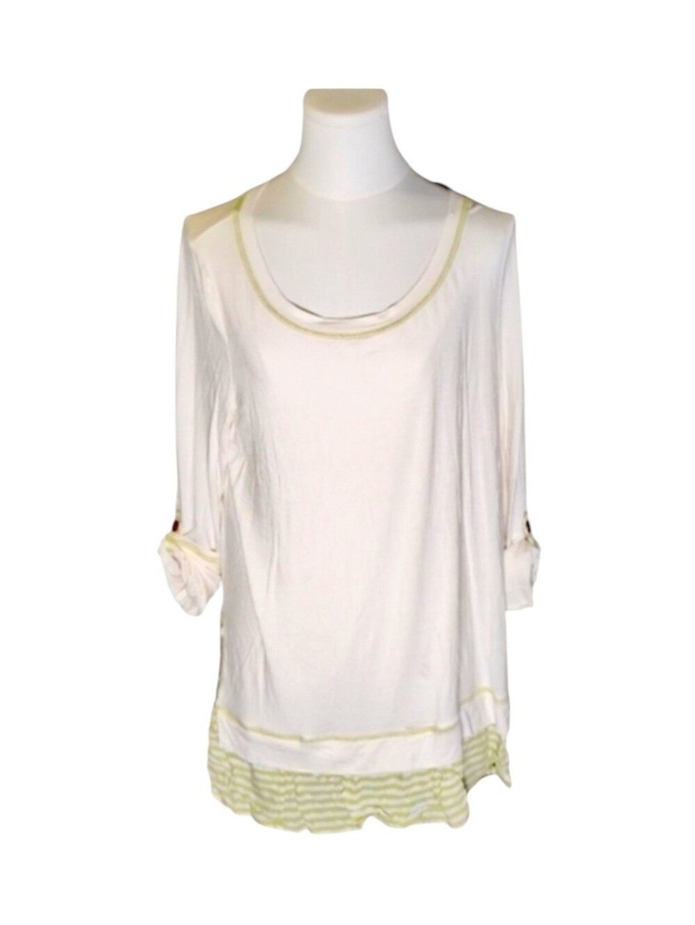 Matilda Jane Cream and Lime Striped Blouse With Amber Button Cuffs Size Medium